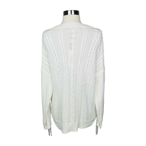 L’Agence Savanah Fringe V-Neck Cotton Knit Sweater - Ivory - Size Medium - Picture 5 of 7